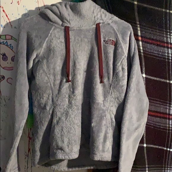 grey fuzzy northface pullover hoodie - Picture 1 of 1